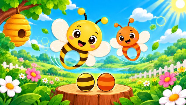 Cheerful yellow and orange honey bees in a sunny garden
