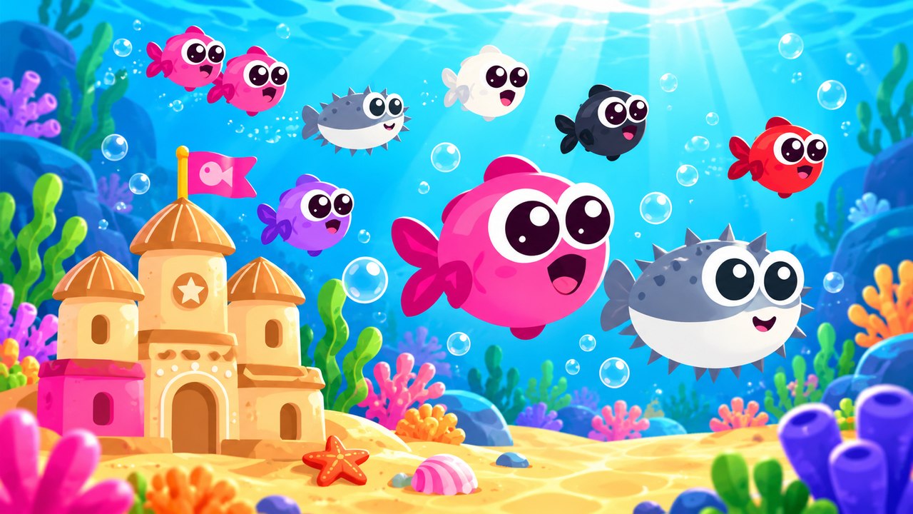 Colorful fish and an underwater castle ready for a sea adventure