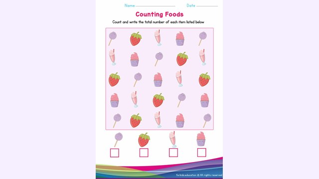 Preview of Count the Numbers Worksheet: Food Version