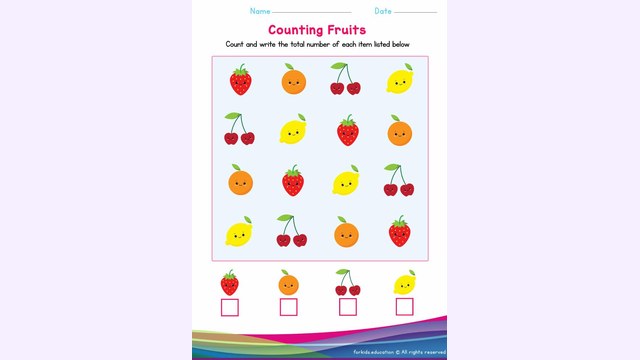 Preview of Count the Numbers Worksheet: Fruit Version