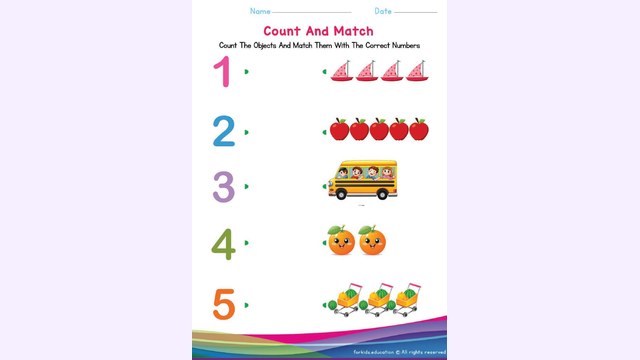 Preview of Count And Match The Numbers | Free Printable