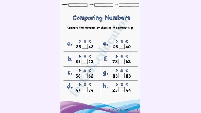 Preview of Comparing Numbers Free Printable For Grade 2