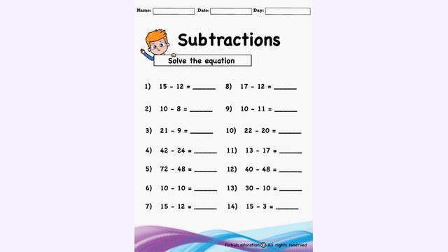 Preview of Subtraction Worksheet For Grade One | Free & Printable