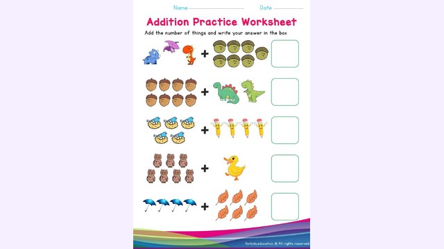 Preview of Addition Practice Worksheet For Kindergarten