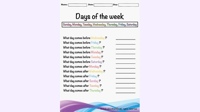 Preview of Days Of The Week Printable For KG